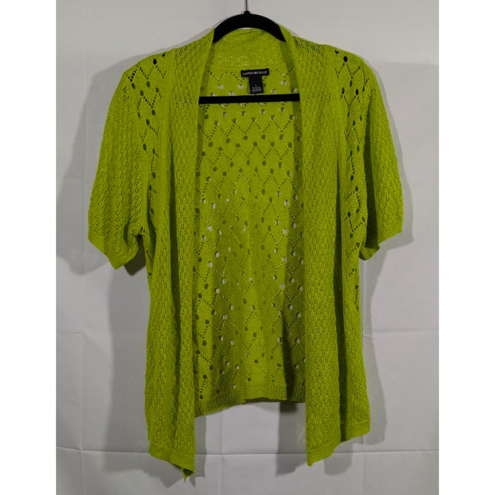 Lauren Michelle Green Open Knit Cardigan Short Sleeve Large